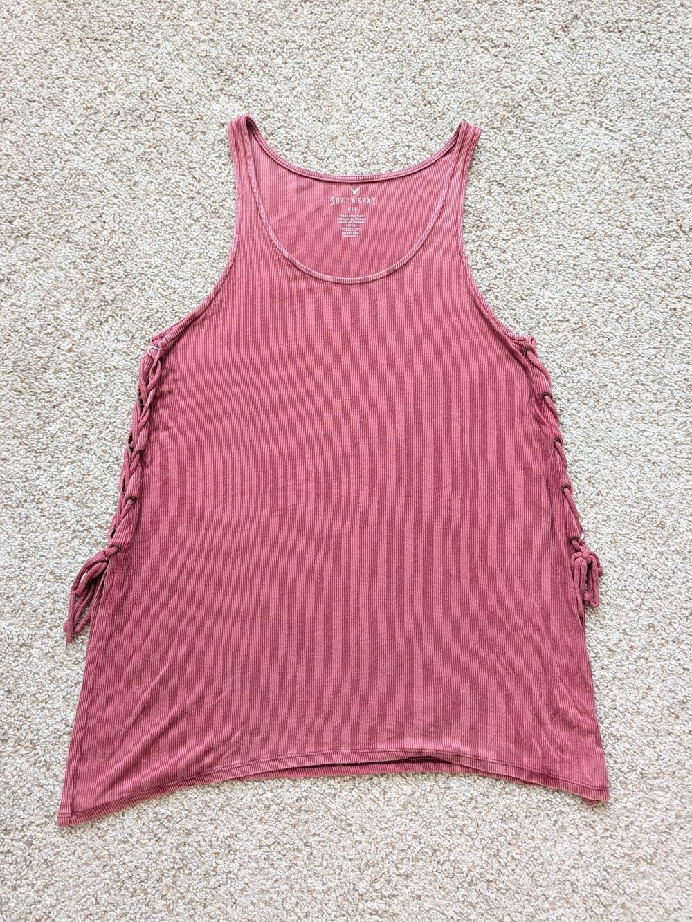 American Eagle Womens Red Soft Sexy Braided Side Ties Ribbed Tank Top Size Small